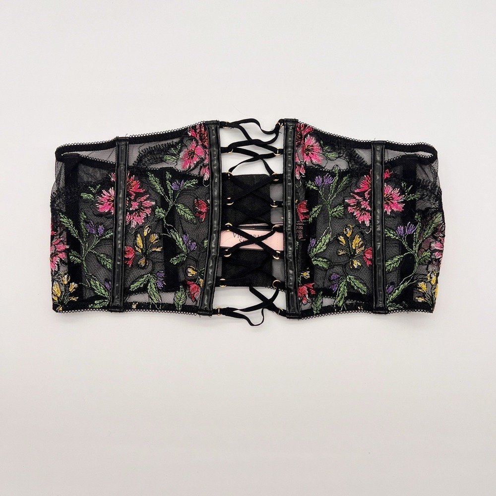 Black Lace‎ Floral Embroidered Corset Bustier Lace-Up Romantic Fairycore
